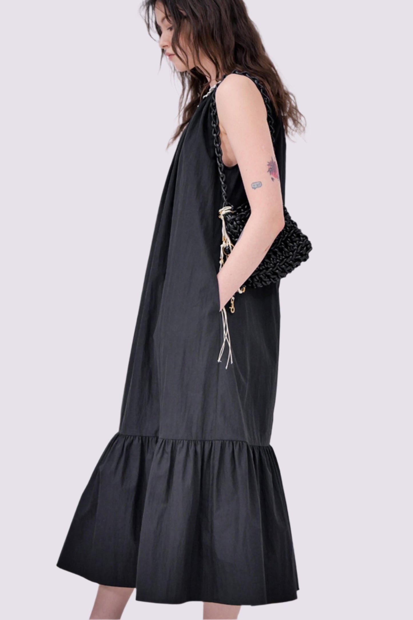 Satin Patchwork Midi Dress