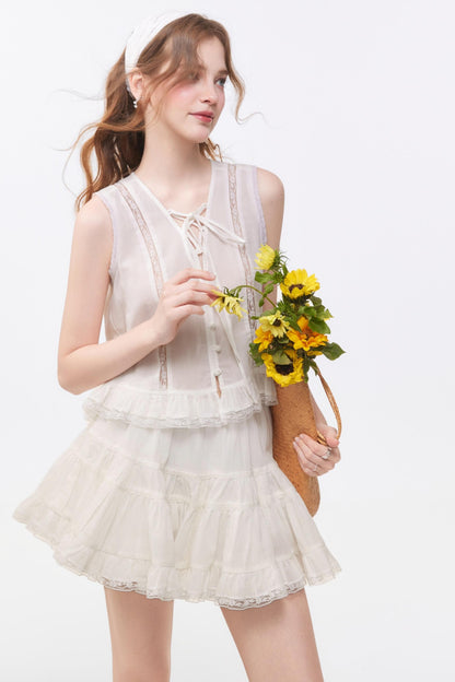 Sleeveless Lace Suit Set-Up