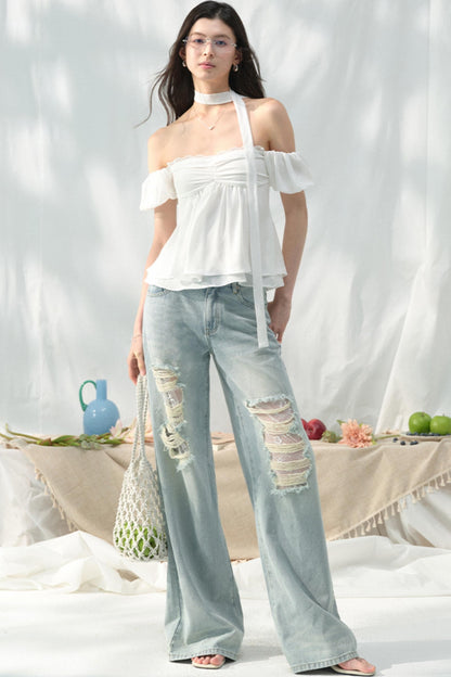 Chic Light Blue Wide-Leg Jeans