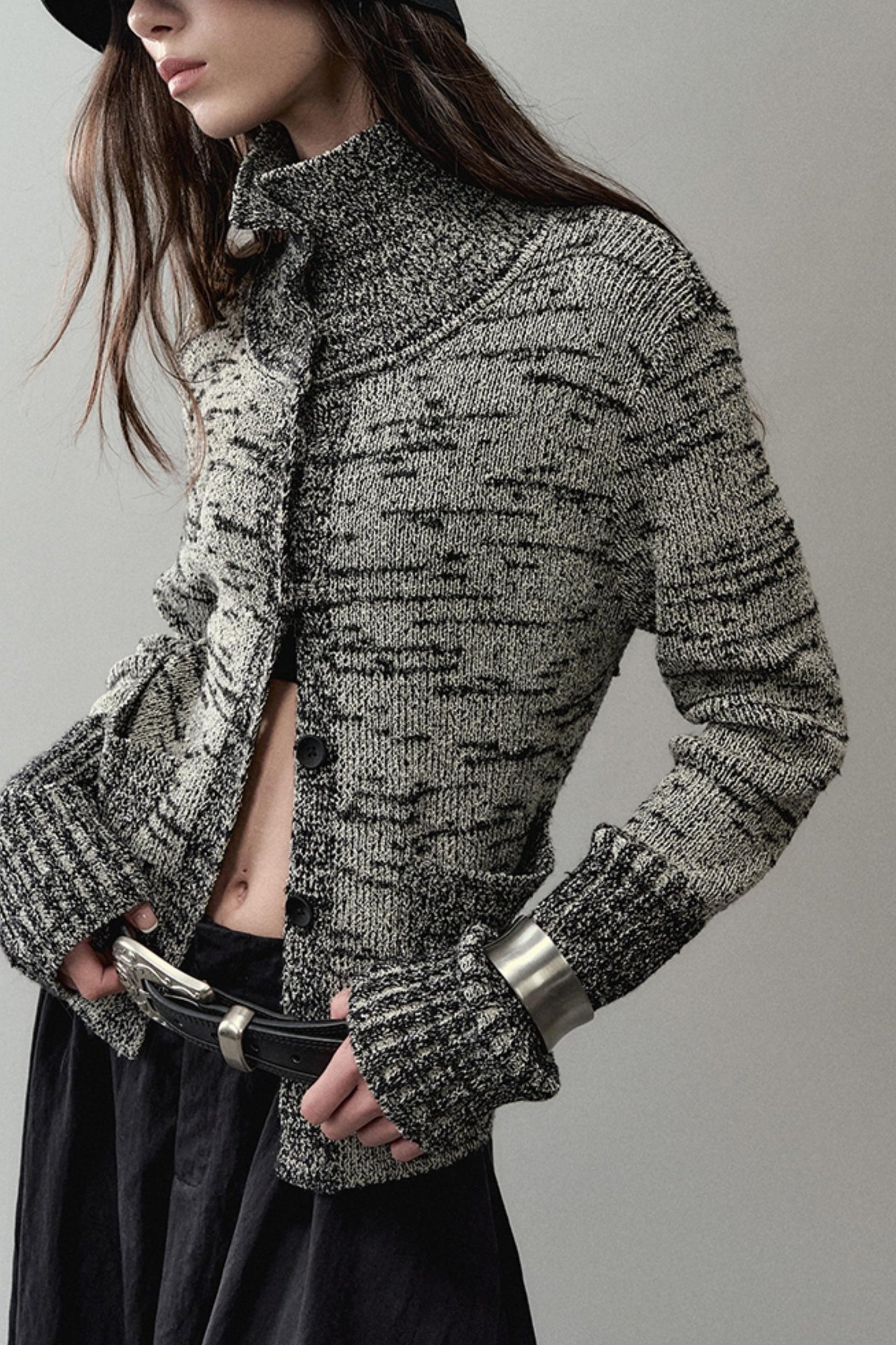 Ink Turtleneck Knitted Cardigan Jacket