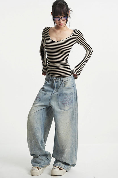 Vintage V-Neck Striped Tee