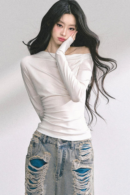 Straight Shoulder Long Sleeve T-Shirt