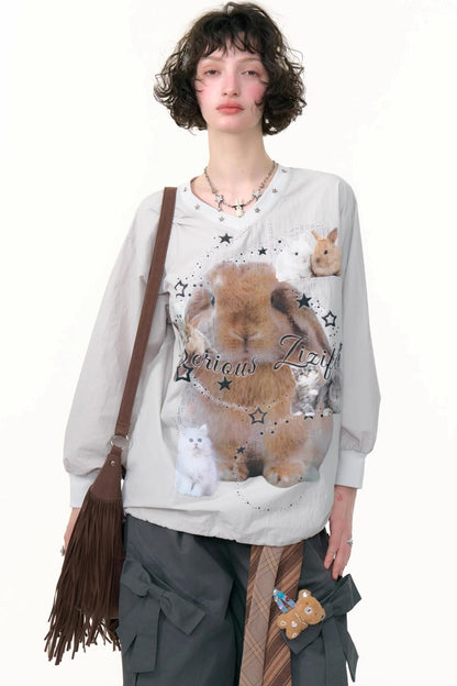 Rabbit Print V-Neck Top