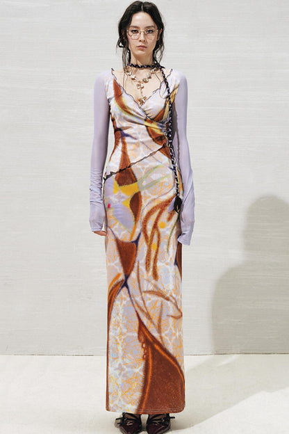 Rosewood Geometric V-Neck Long Sleeve Dress