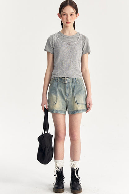 Bow Knit Vest With T-Shirt Set-Up