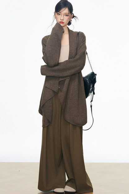 Mid-Length Sweater Cardigan Base Layer Wide-Leg Pants Set-Up