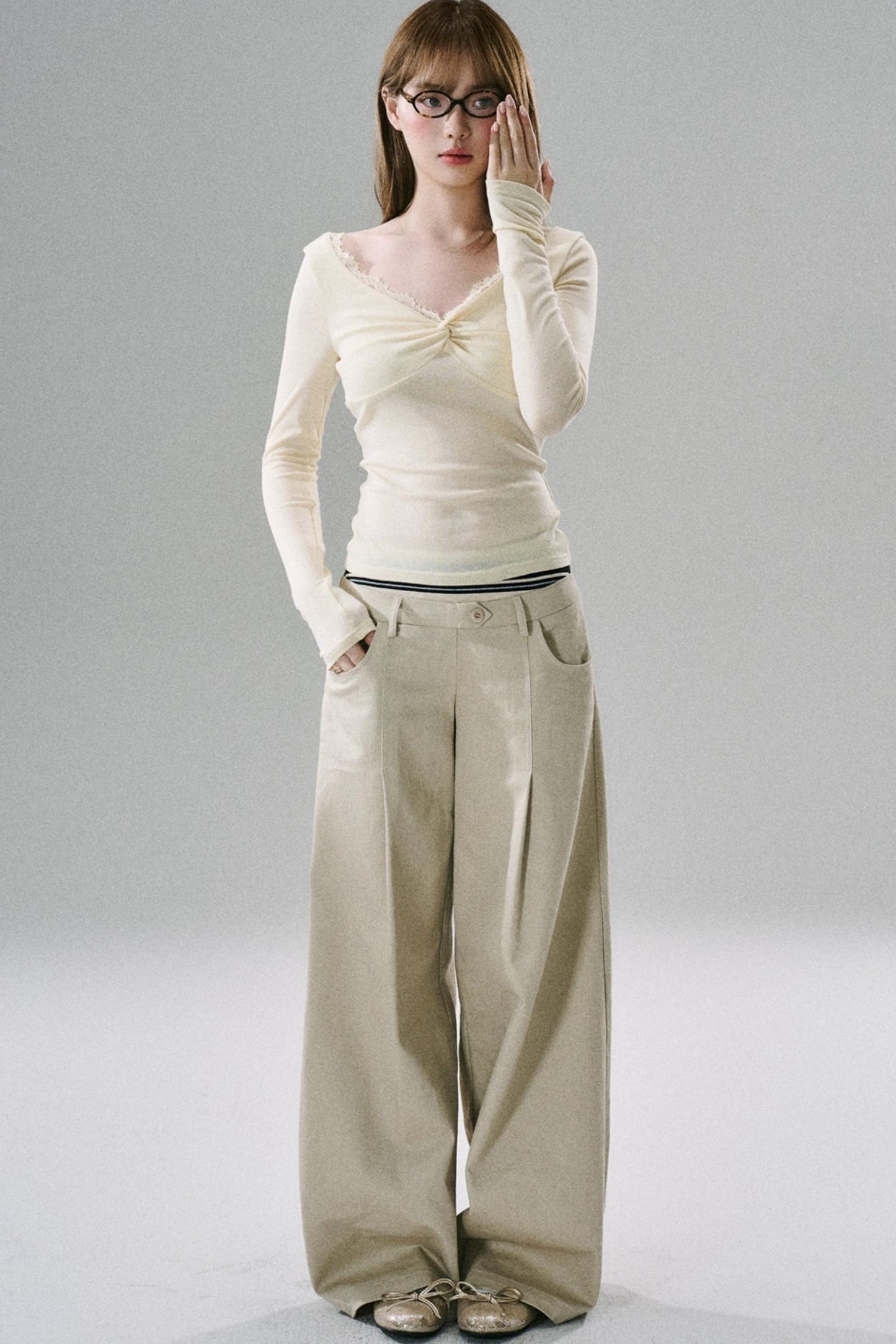 Slim Fit Panel Wide-Leg Trousers