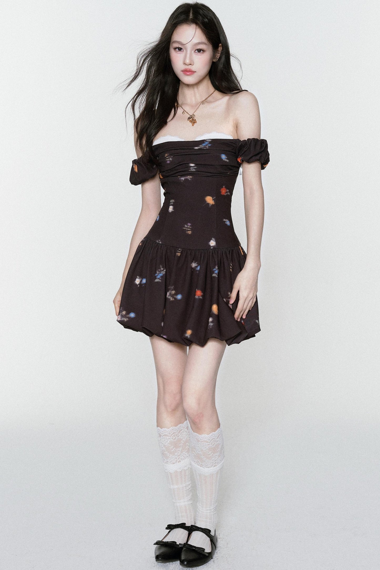 Inked Rose One-Shoulder Floral Dress