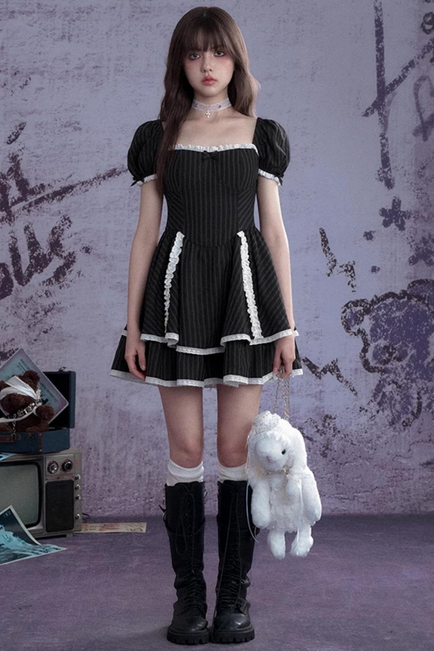 Sweet Striped Lace Dress