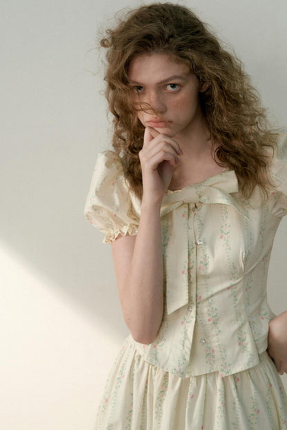 Floral Tie Bubble Sleeve Set-Up