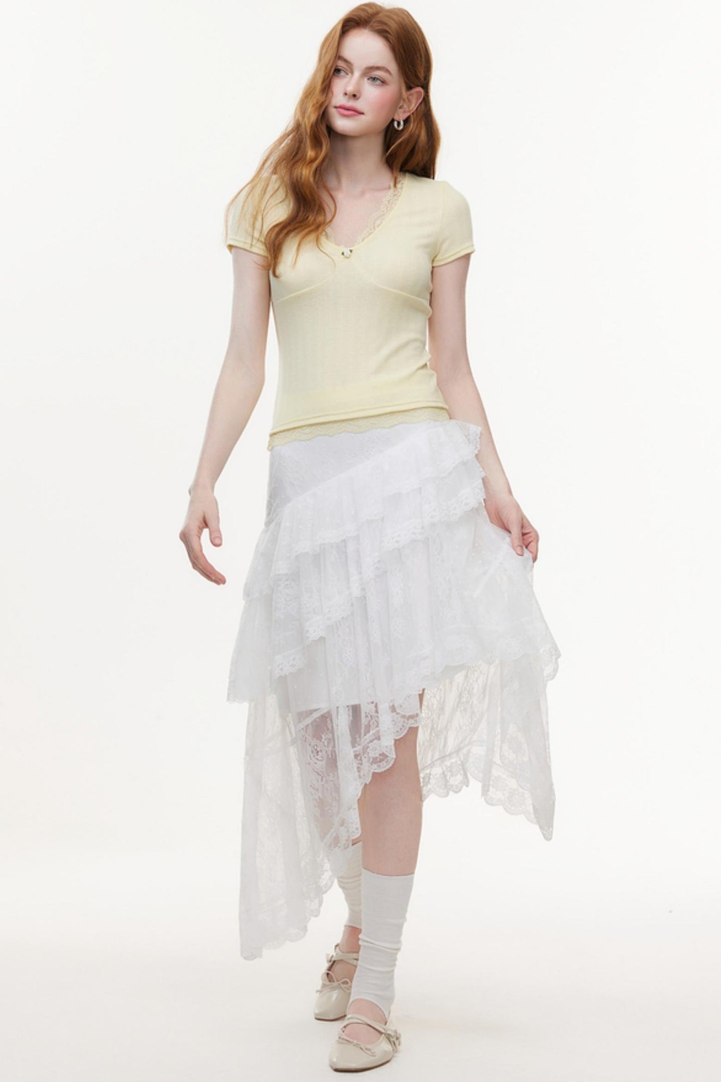 Summer V-Neck Lace Knit Top