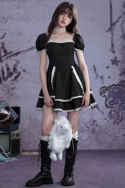 Sweet Striped Lace Dress