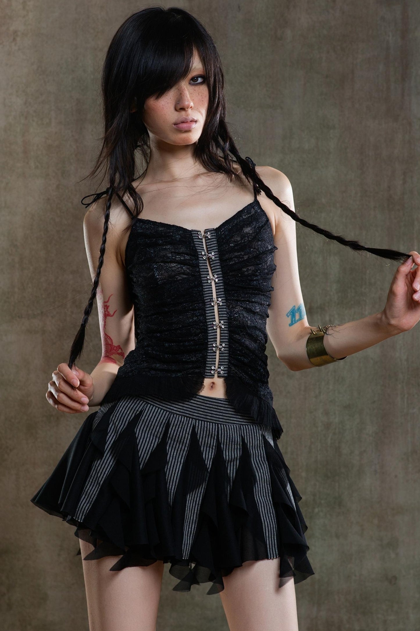 Necklace Accessory Multi-Ruched Lace Halter Top Set