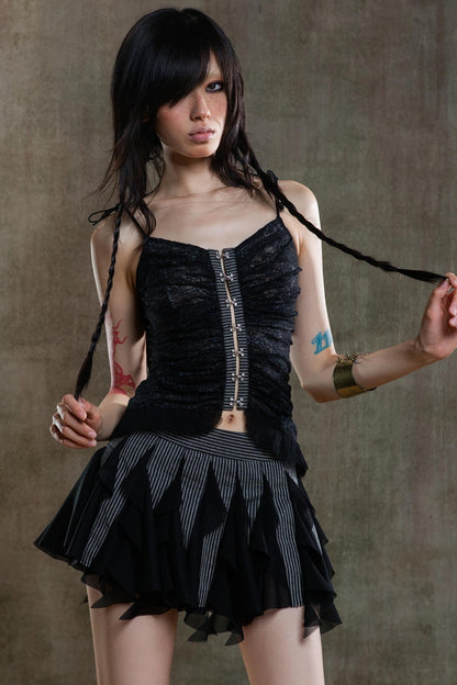 Necklace Accessory Multi-Ruched Lace Halter Top Set