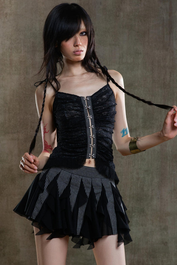 Necklace Accessory Multi-Ruched Lace Halter Top Set