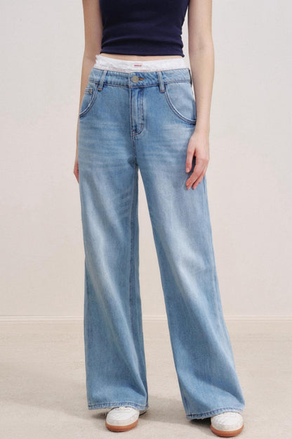 Romantic Lace Wide-Leg Jeans