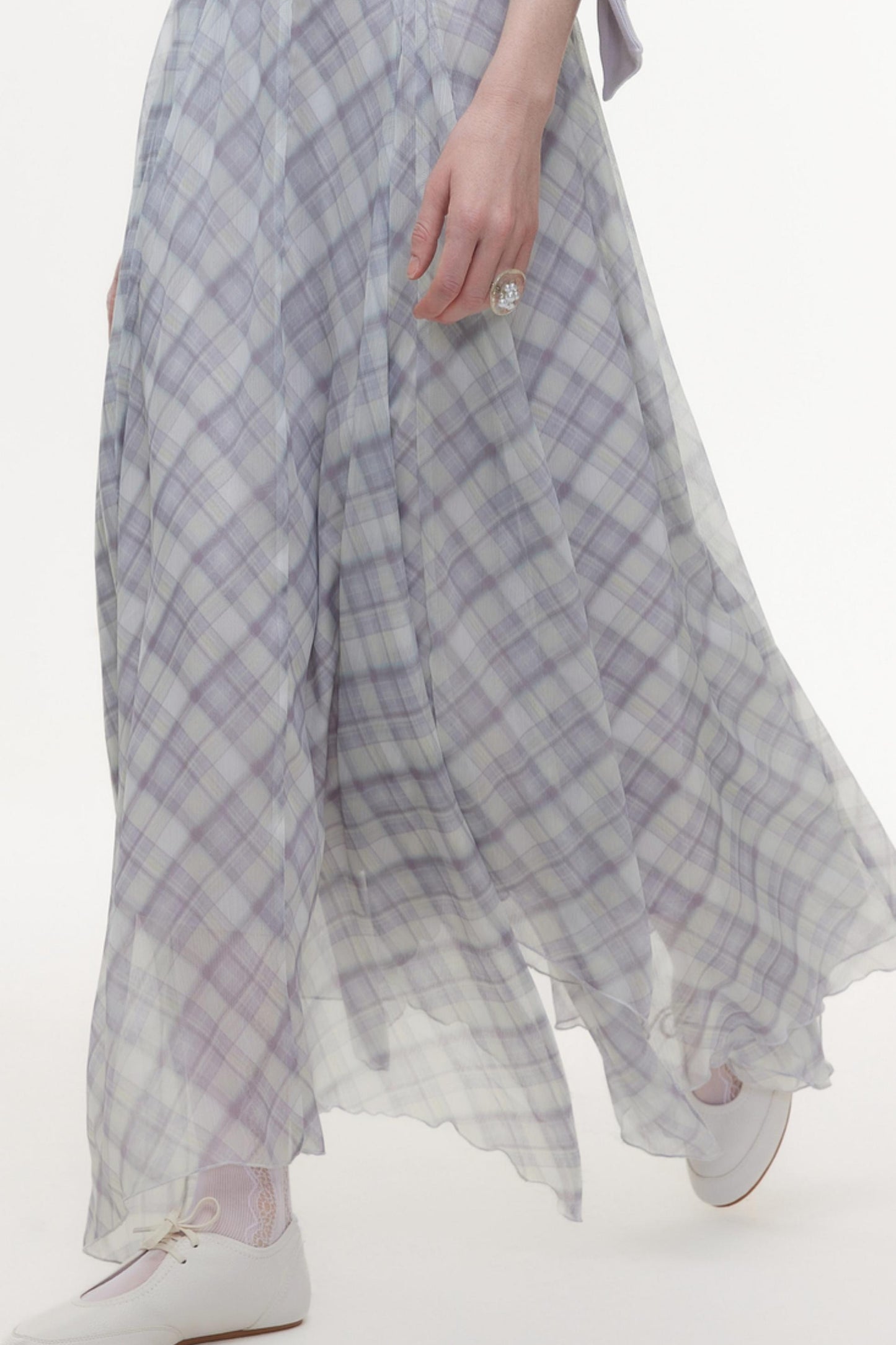 Irregular Plaid Chiffon Bustier Skirt