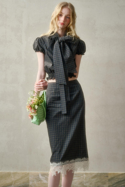 Cotton Galaxy Gray plaid Skirt Set-Up