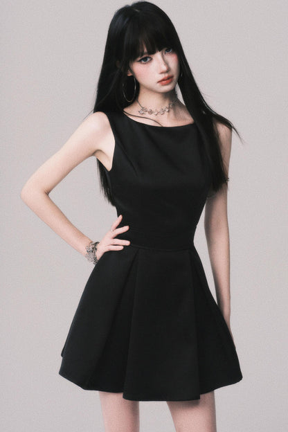 Korean Hepburn Black Summer Dress
