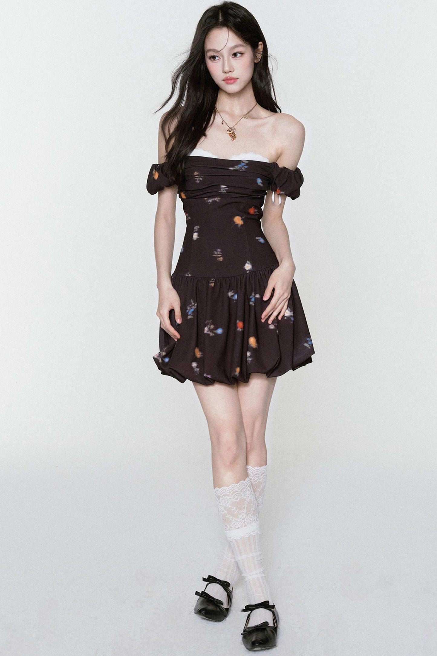 Inked Rose One-Shoulder Floral Dress