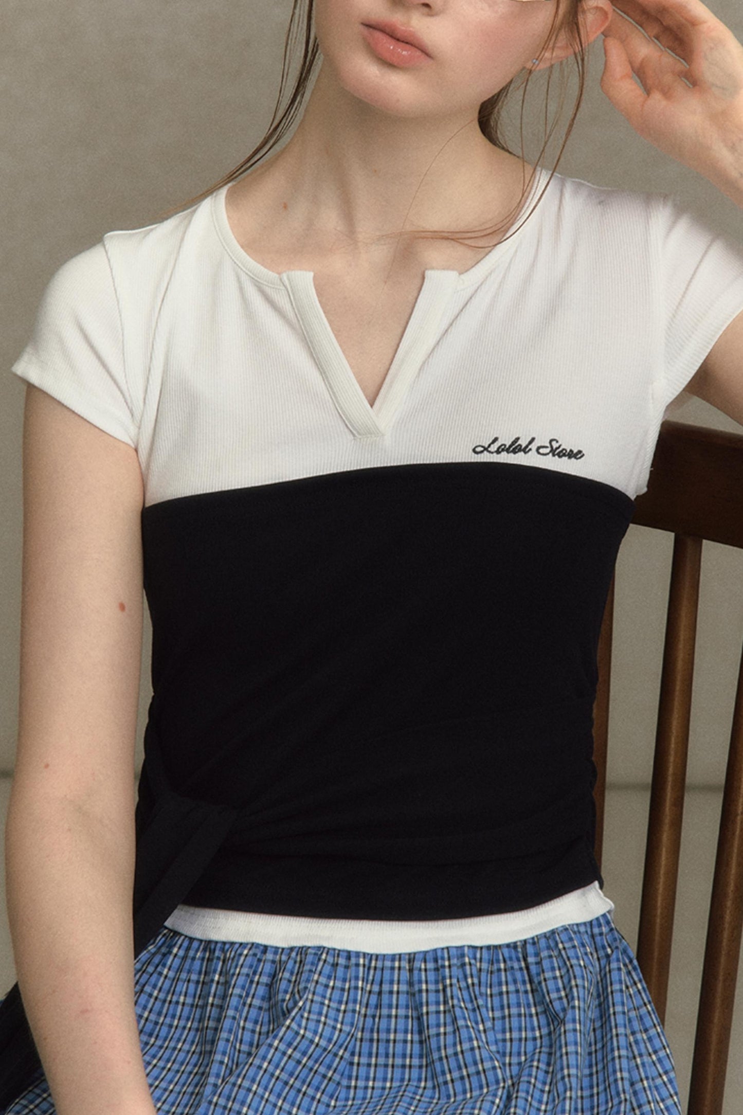 Color Clash Lace-Trimmed Plaid Dress