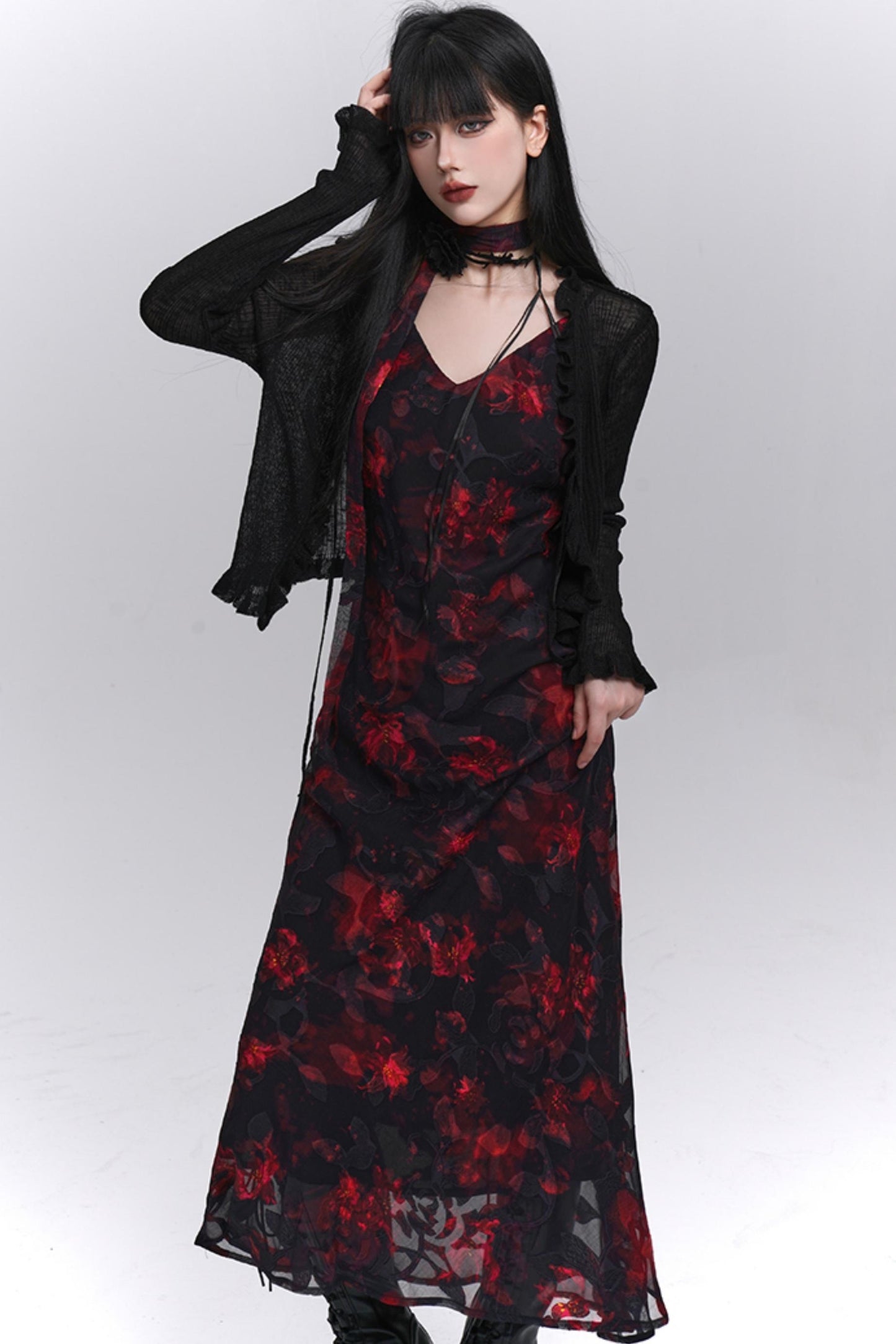 Summer Black Floral Halter Dress