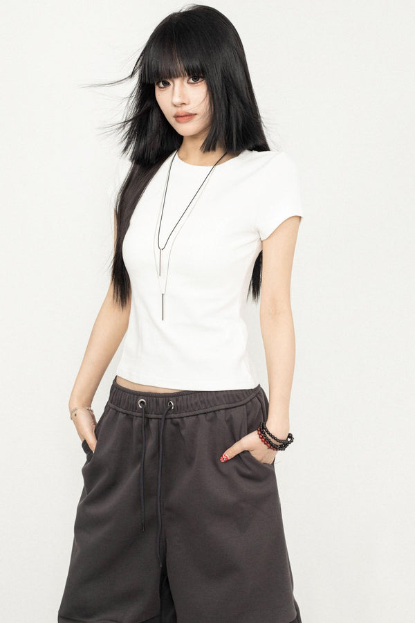 Retro Square Shoulder Slim Fit Tee