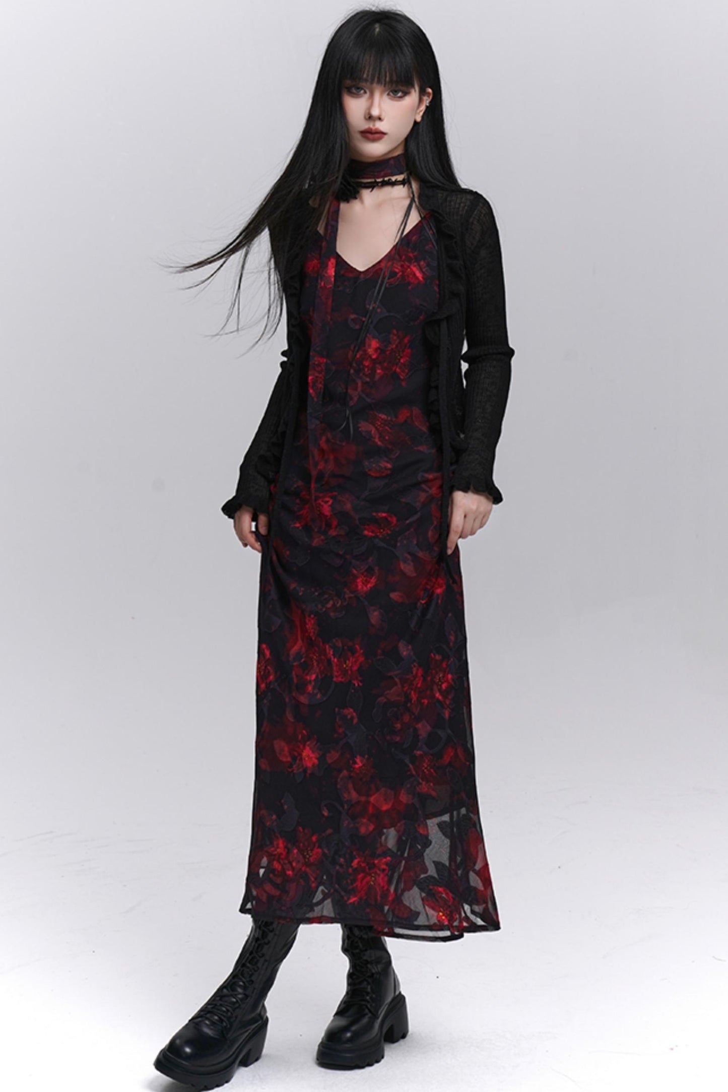 Summer Black Floral Halter Dress