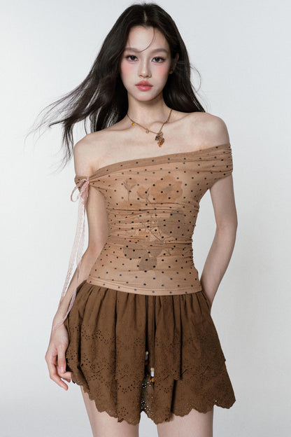 Rose Mist Polka Dot One-Shoulder Top