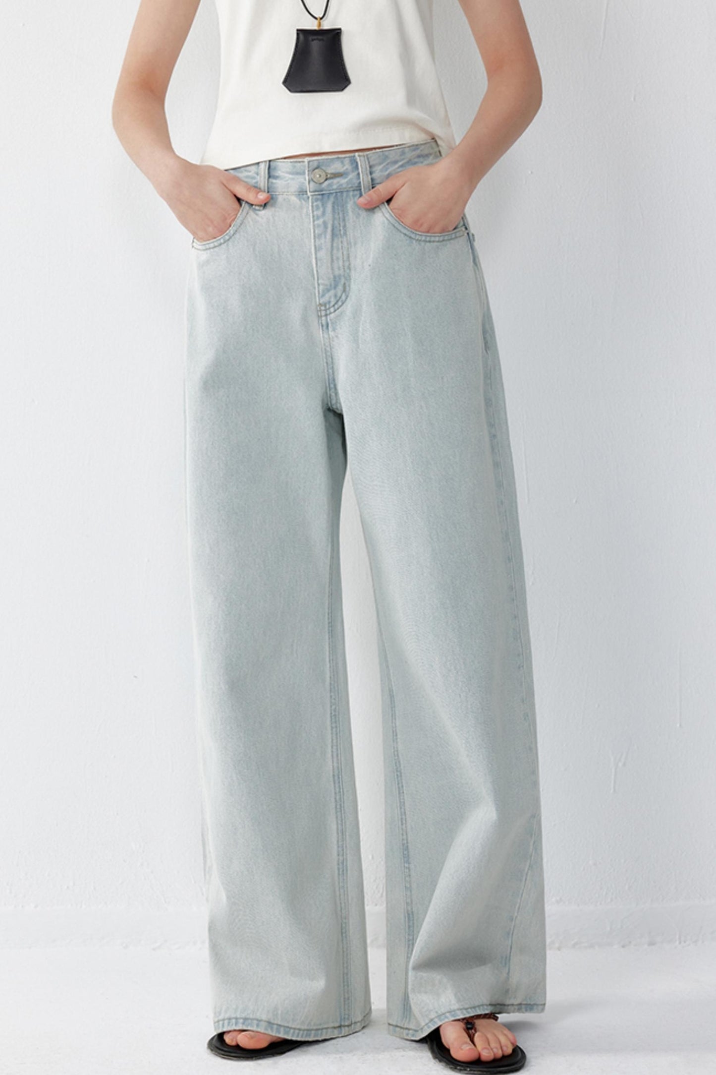 High-Waisted Distressed Jeans