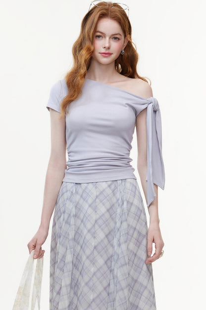 Irregular Plaid Chiffon Bustier Skirt