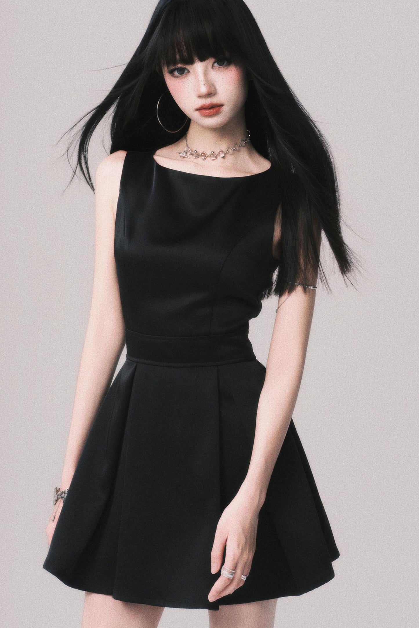 Korean Hepburn Black Summer Dress