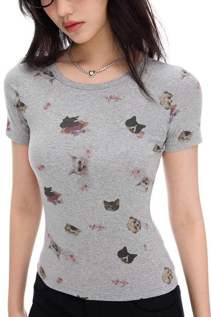 Cute Cat Print Tee