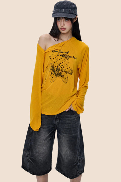 Slanted-Shouldered Summer T-Shirt