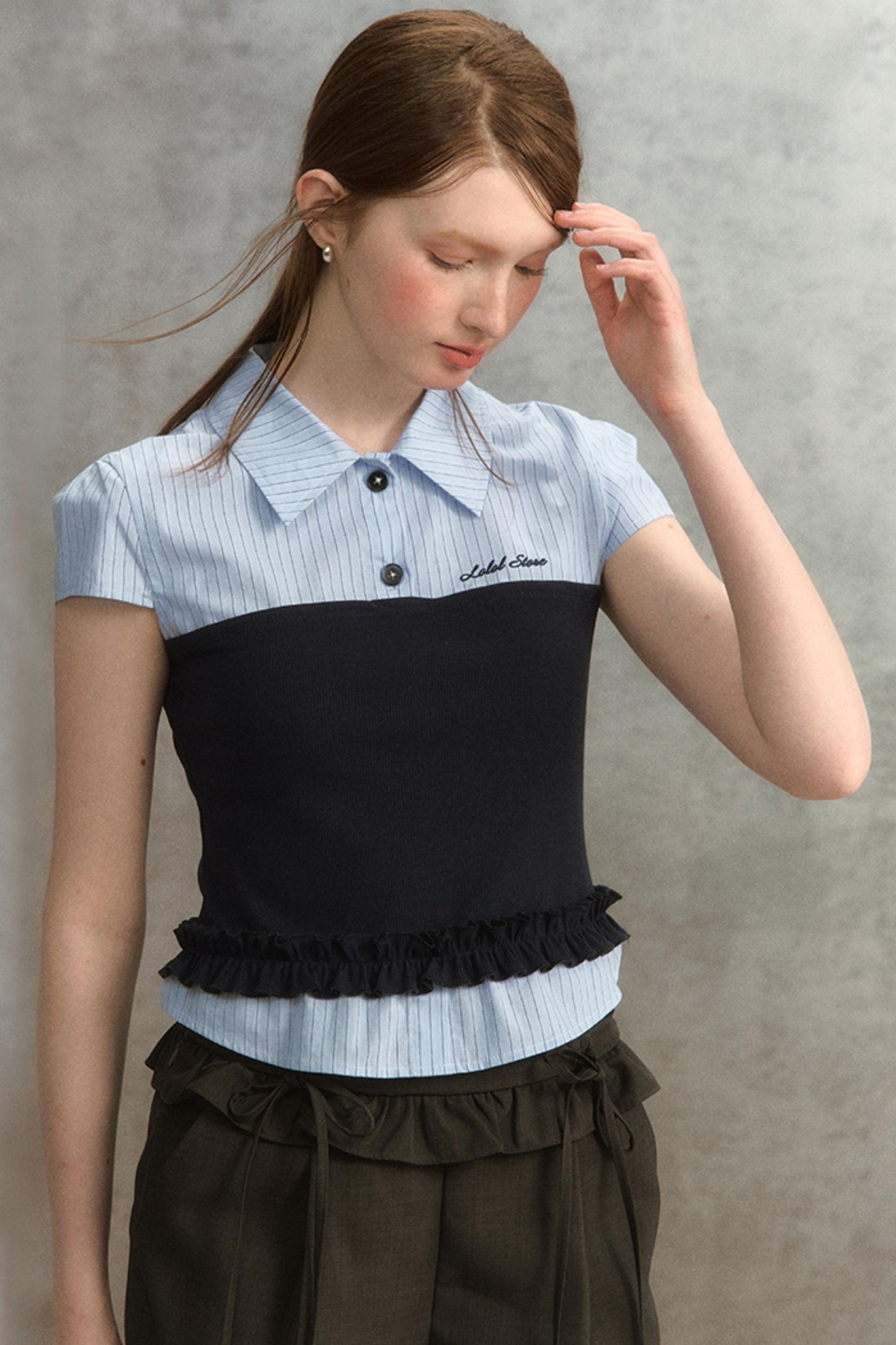Blue Stripe Short Sleeve Blouse