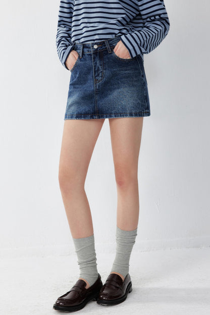Demin Blue High-Waist Slim Skirt