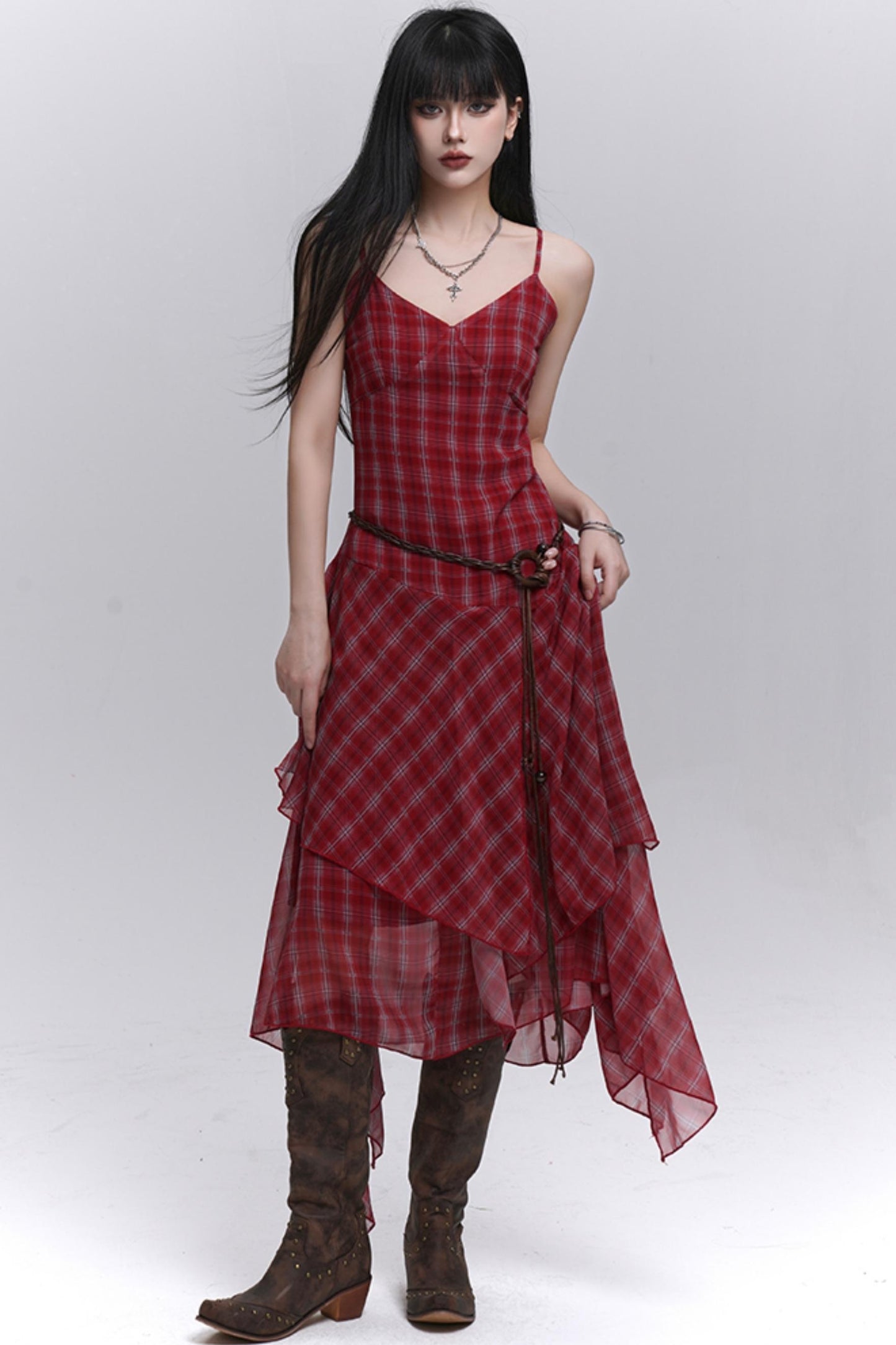 Pink Plaid Halter Dress