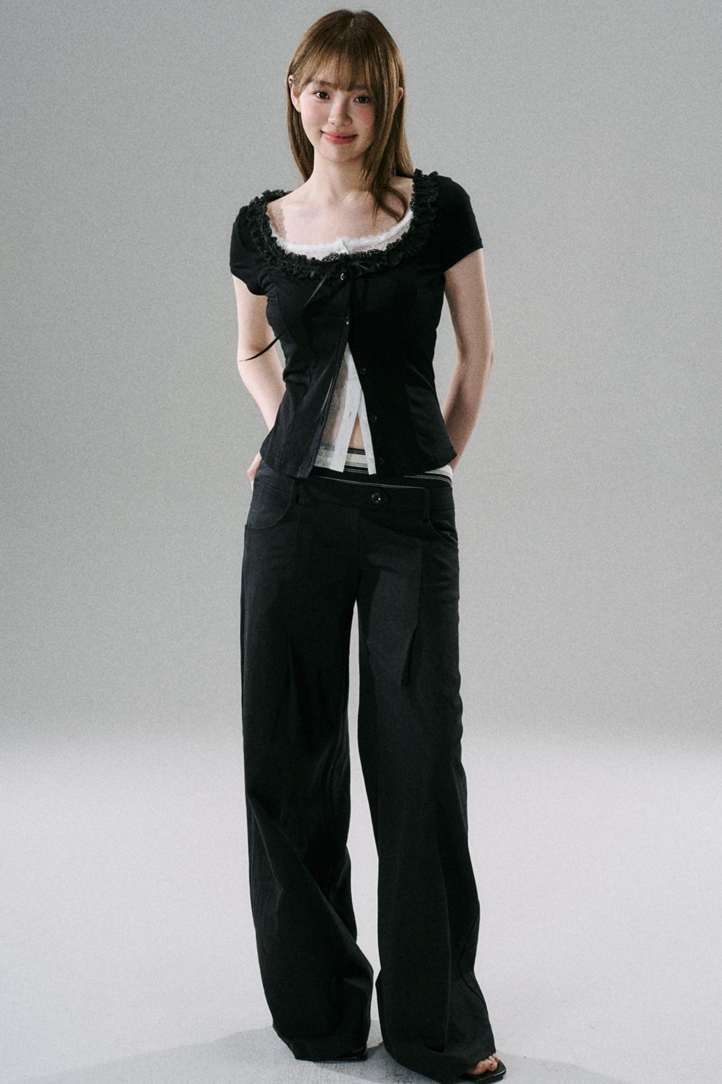 Slim Fit Panel Wide-Leg Trousers