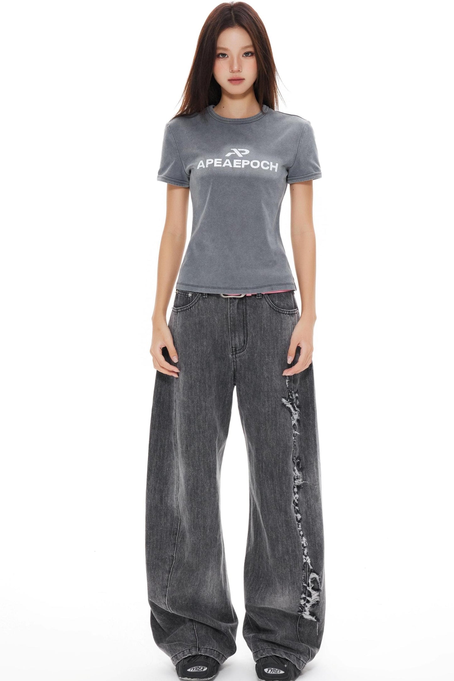 Slimming Gray Shoulder Top