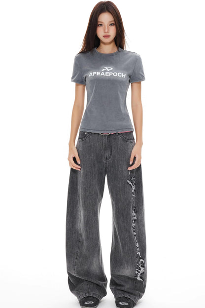 Slimming Gray Shoulder Top