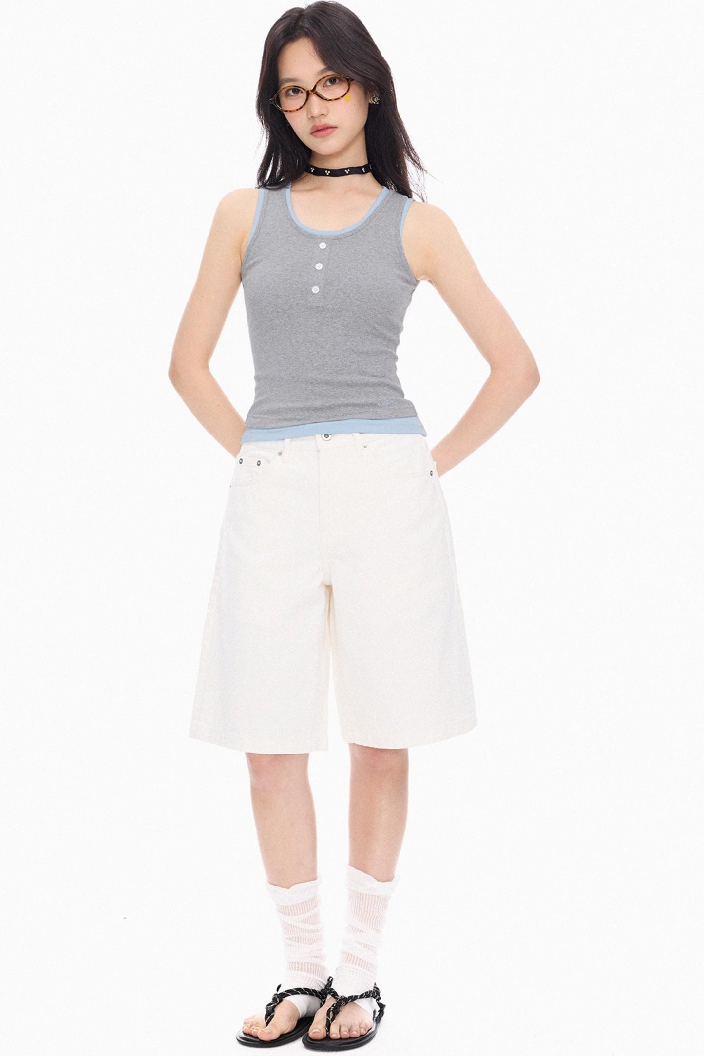 Blue Gray Layered Tank Top