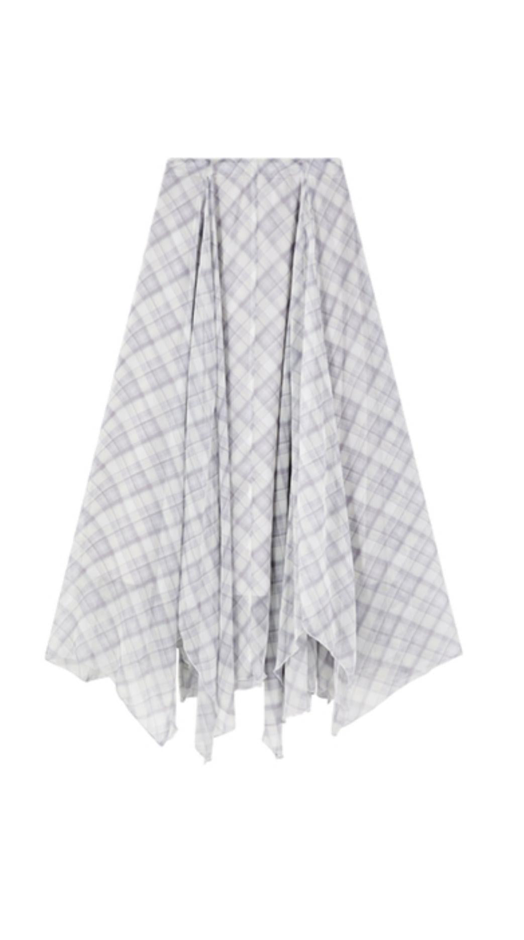 Irregular Plaid Chiffon Bustier Skirt