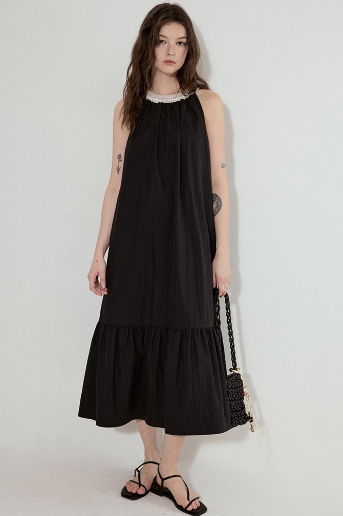 Satin Patchwork Midi Dress