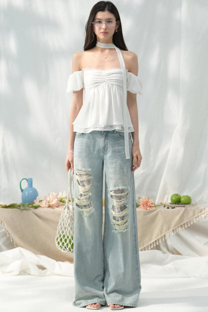 Chic Light Blue Wide-Leg Jeans