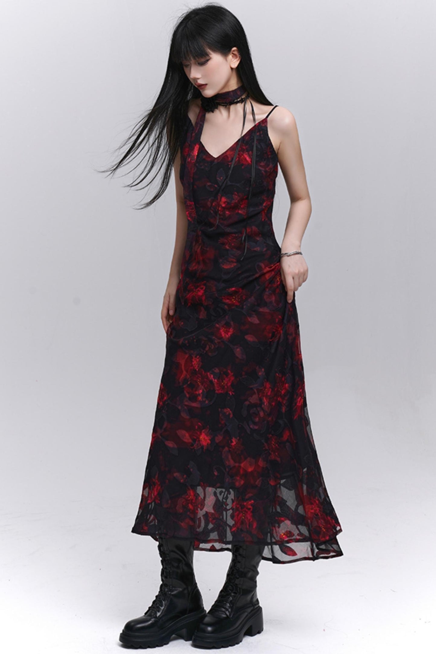 Summer Black Floral Halter Dress