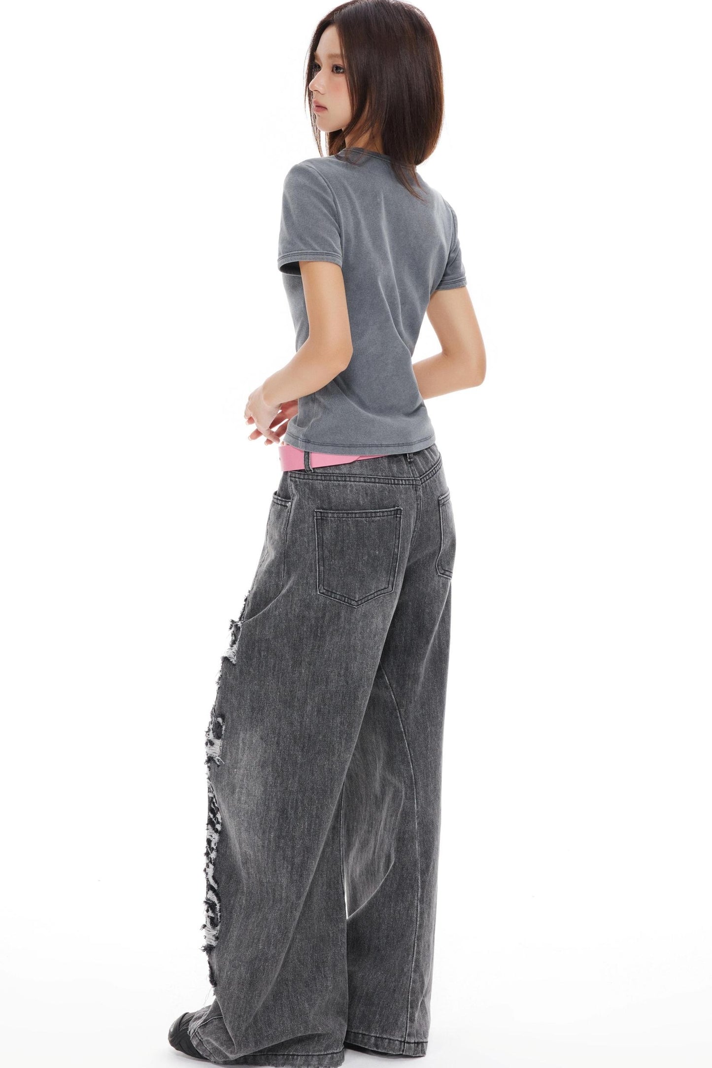 Slimming Gray Shoulder Top