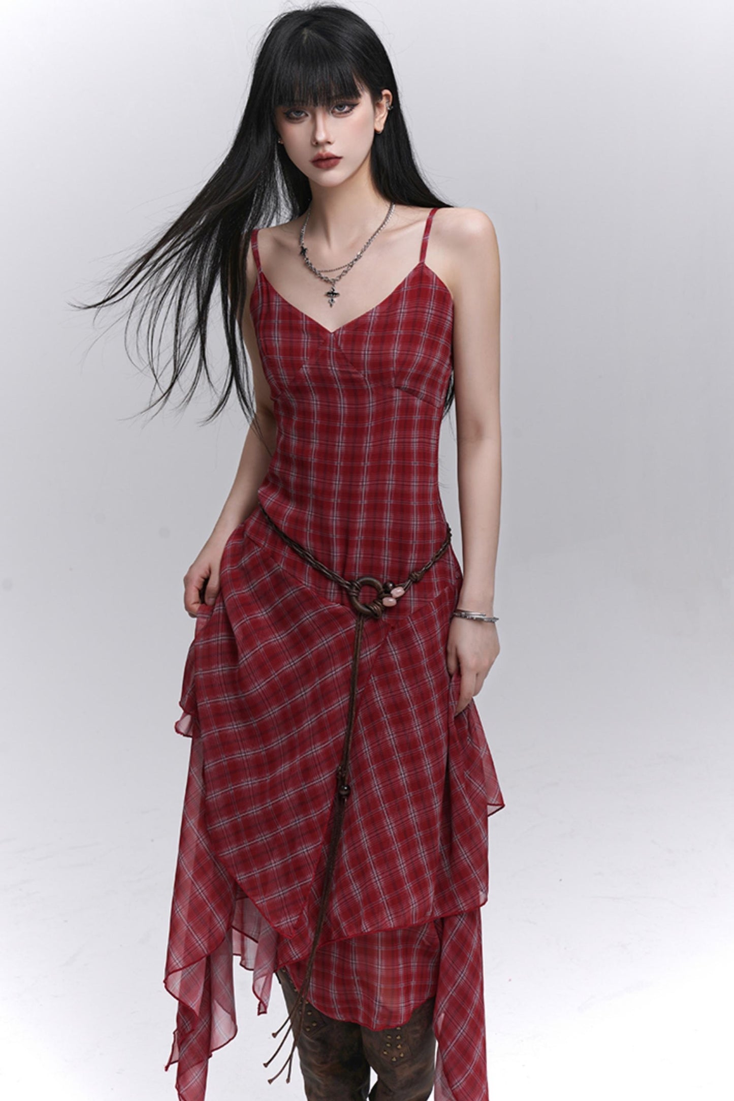 Pink Plaid Halter Dress
