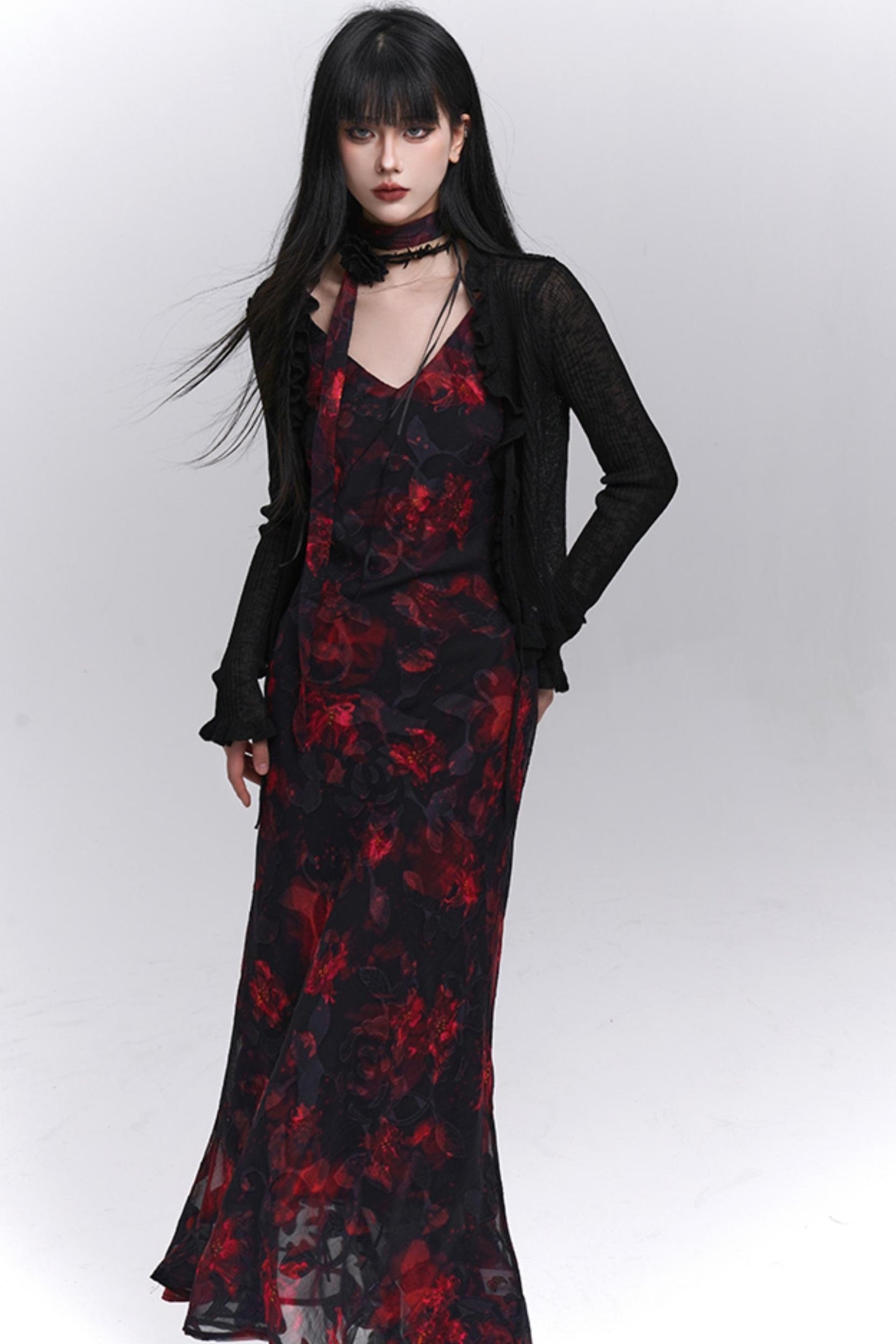 Summer Black Floral Halter Dress