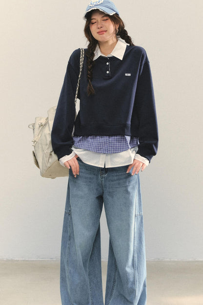 Loose Polo Collar Sweatshirt Top