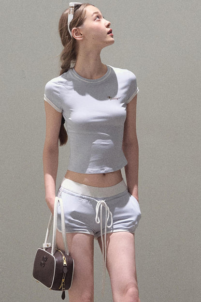 Colorblock Lace-Up Top Set-Up